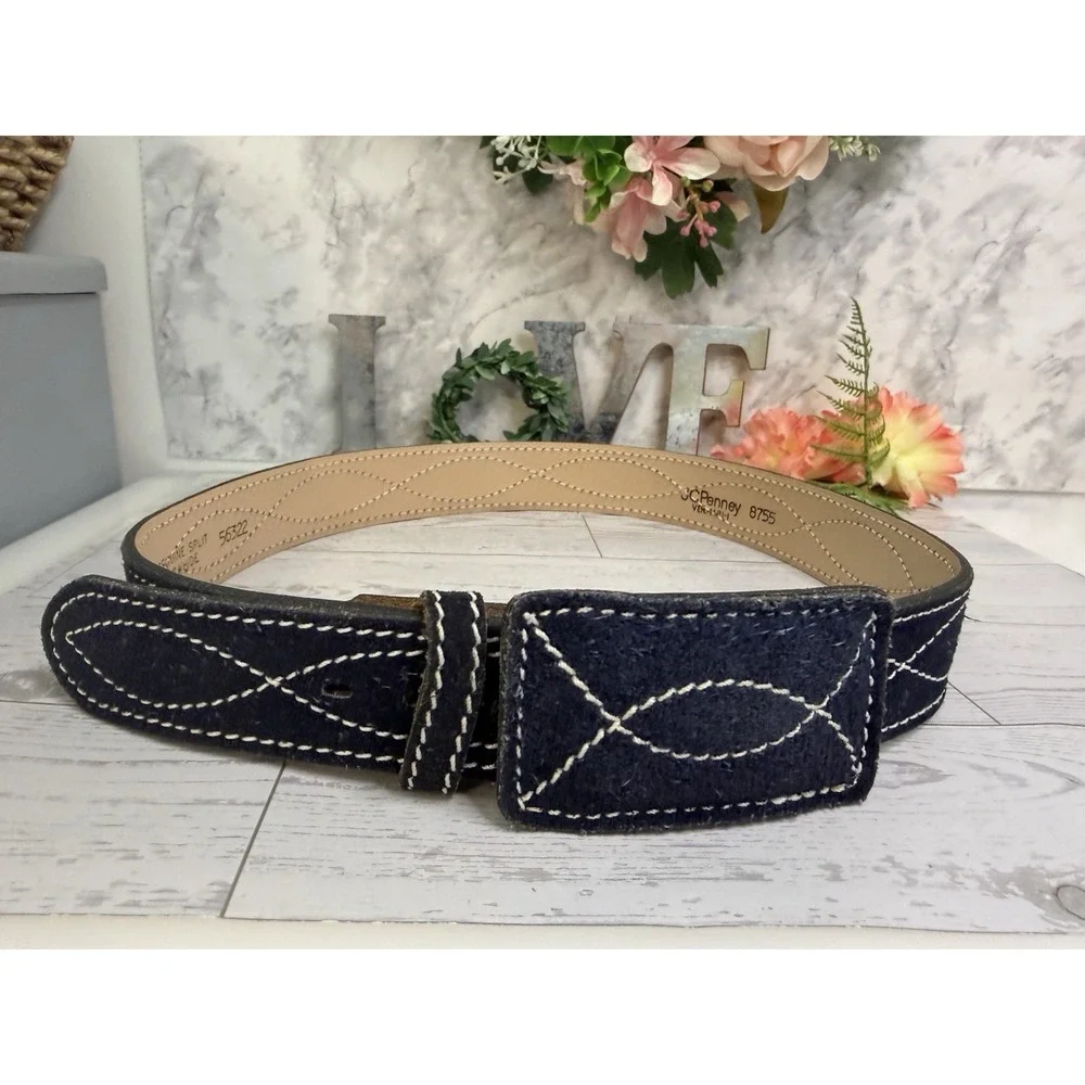 Vintage JC Penneys Blue Suede Belt 1.5